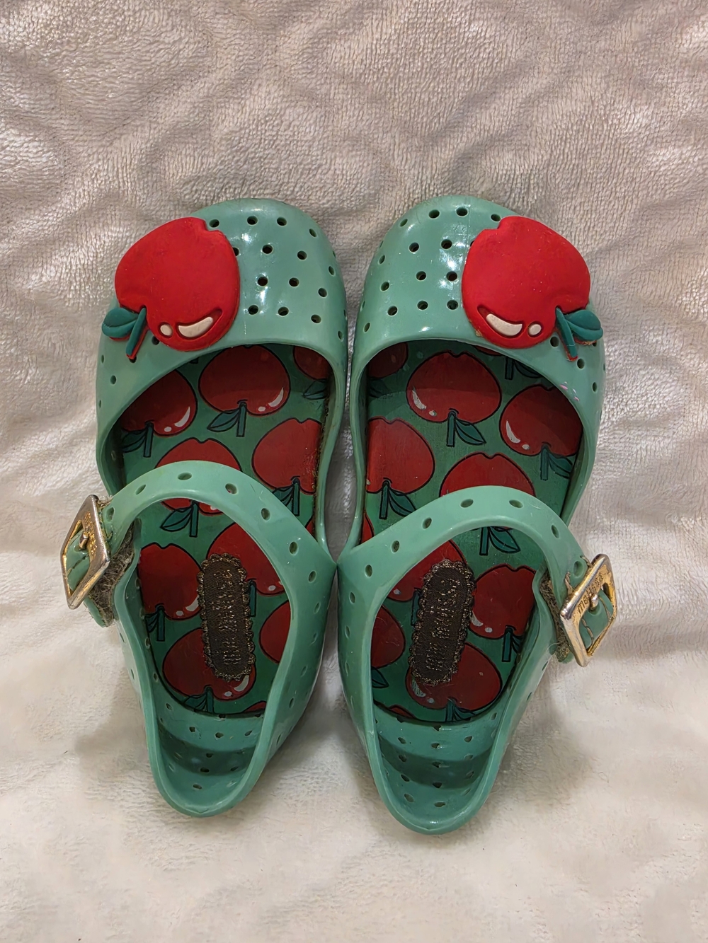 Mini Melissa Kids Sz 6 Toddler. Mint Green Apple Jelly Sandals. Pre-loved.
